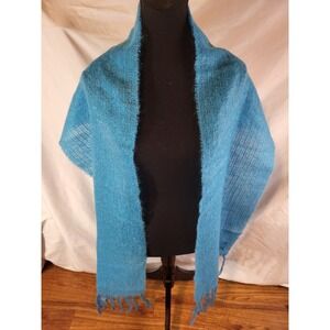 John Hanly Made In Ireland Mohair Wool Solid Blue Scarf